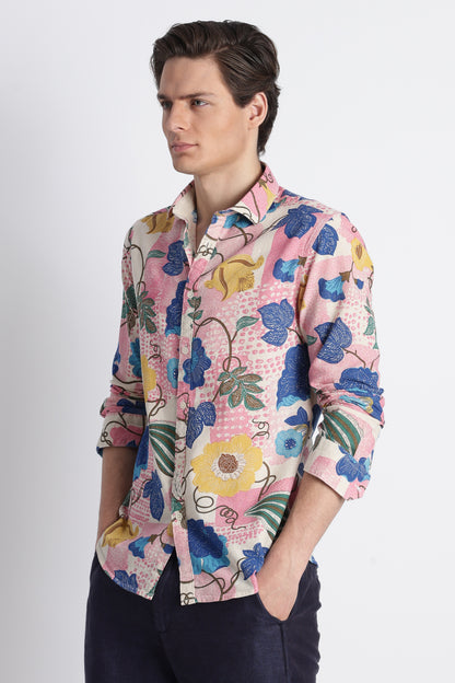 Abstract Block Print Casual Shirt Royal Blue