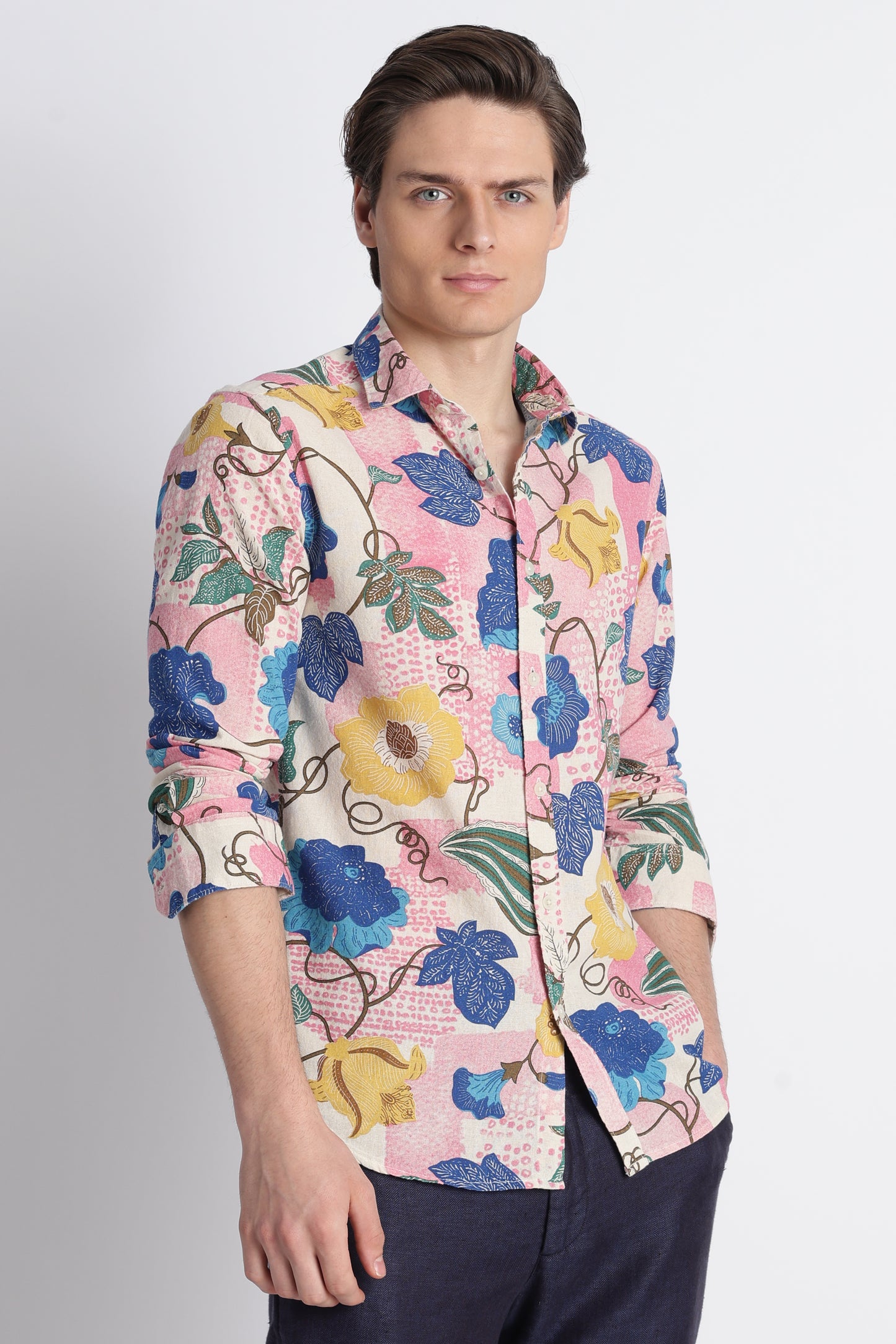 Abstract Block Print Casual Shirt Royal Blue