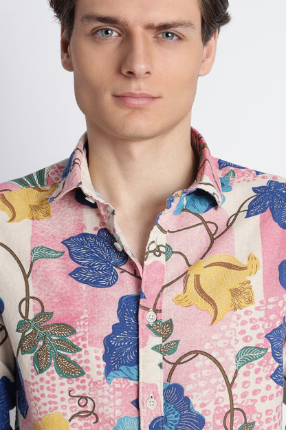 Abstract Block Print Casual Shirt Royal Blue