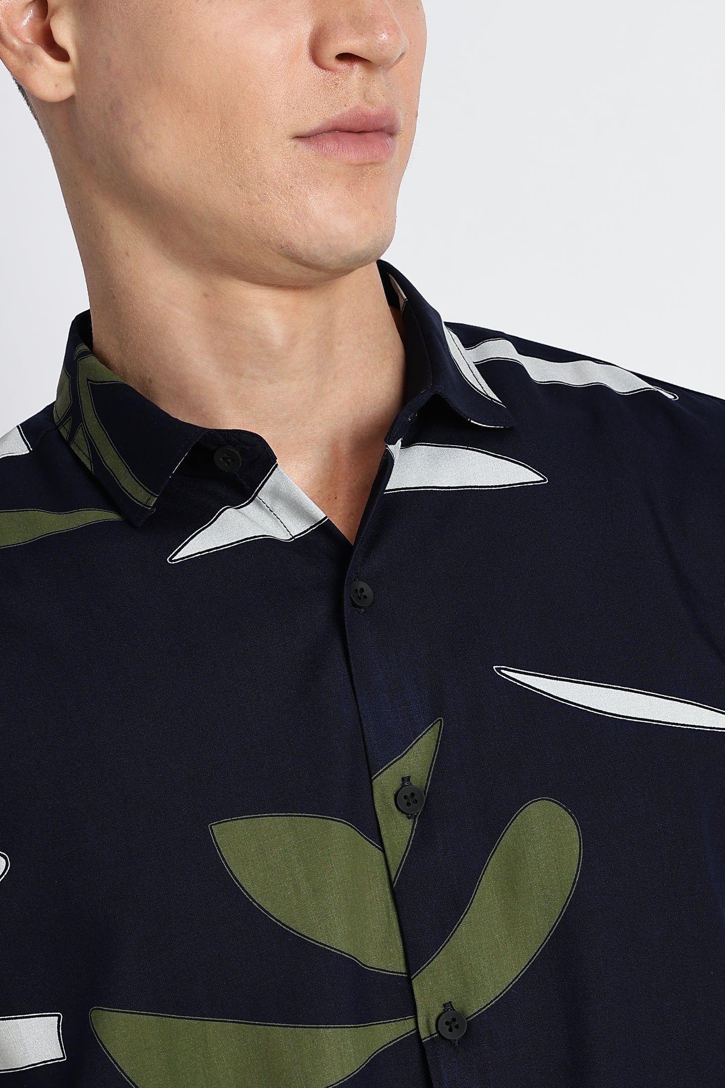 Stylish Floral Printed Rayon Shirt Navy Green