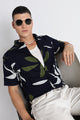 Stylish Floral Printed Rayon Shirt Navy Green