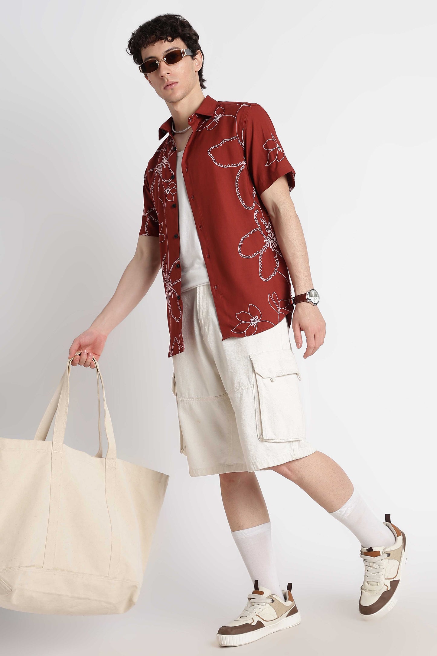 Stylish Floral Printed Rayon Shirt Brown