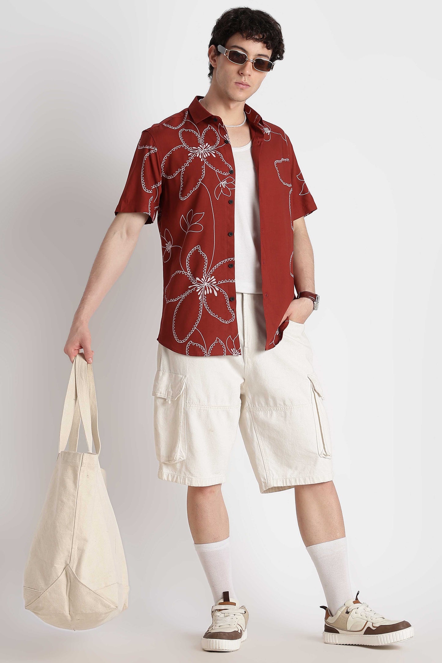 Stylish Floral Printed Rayon Shirt Brown