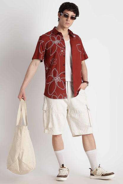 Stylish Floral Printed Rayon Shirt Brown