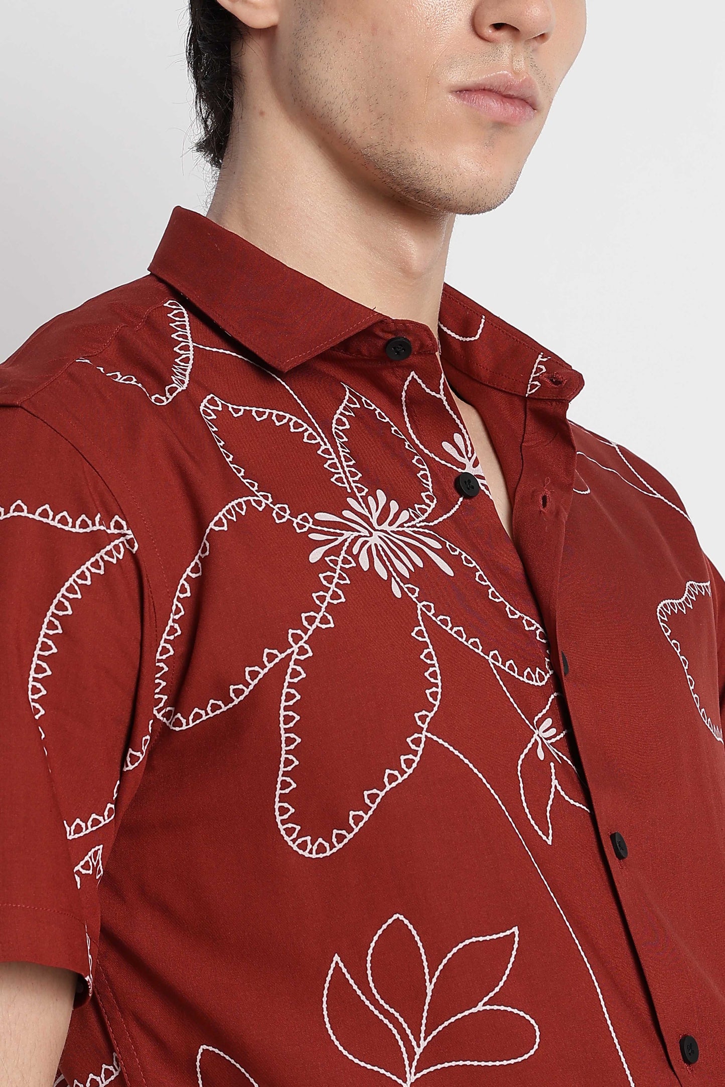 Stylish Floral Printed Rayon Shirt Brown