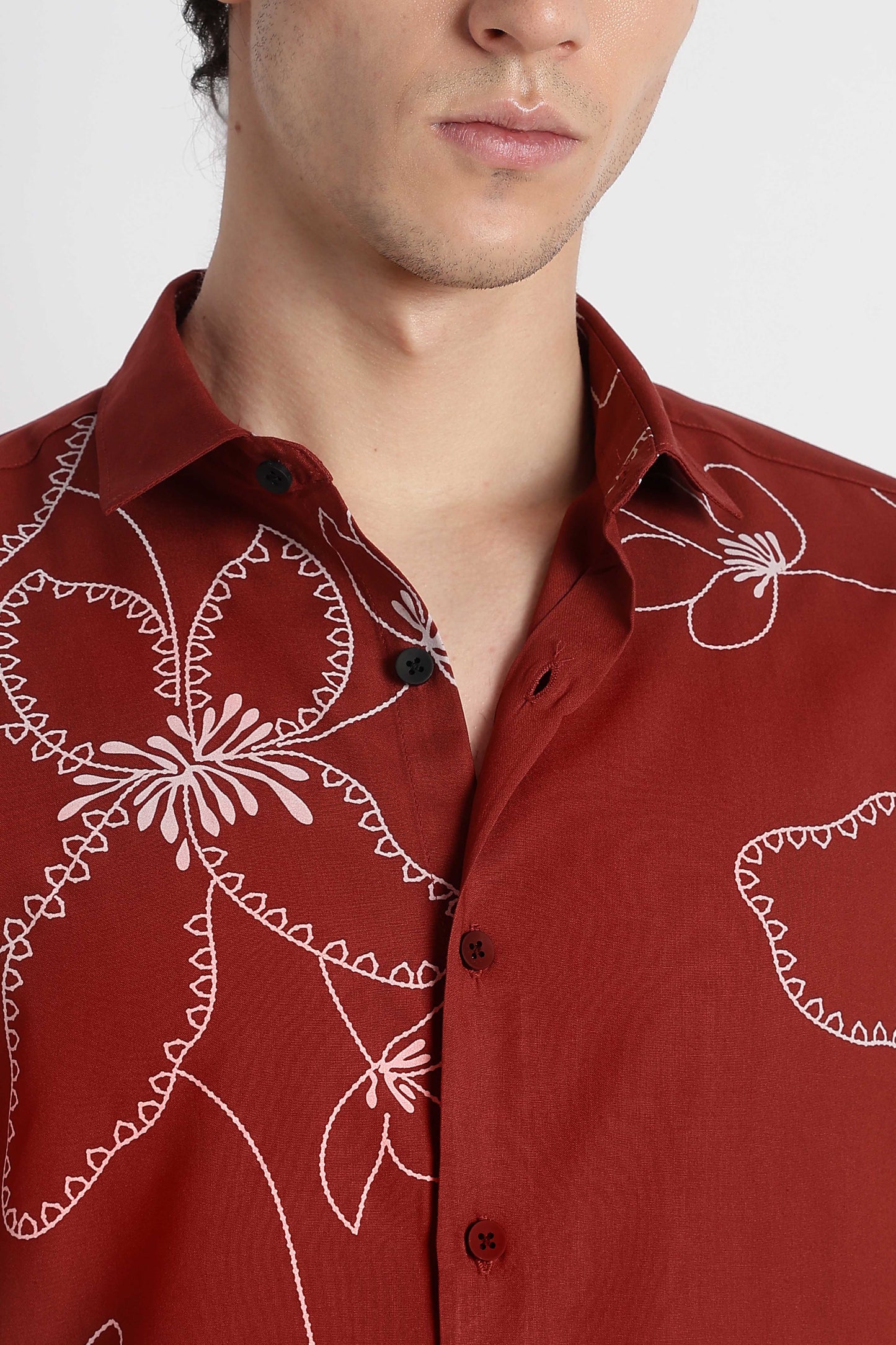 Stylish Floral Printed Rayon Shirt Brown