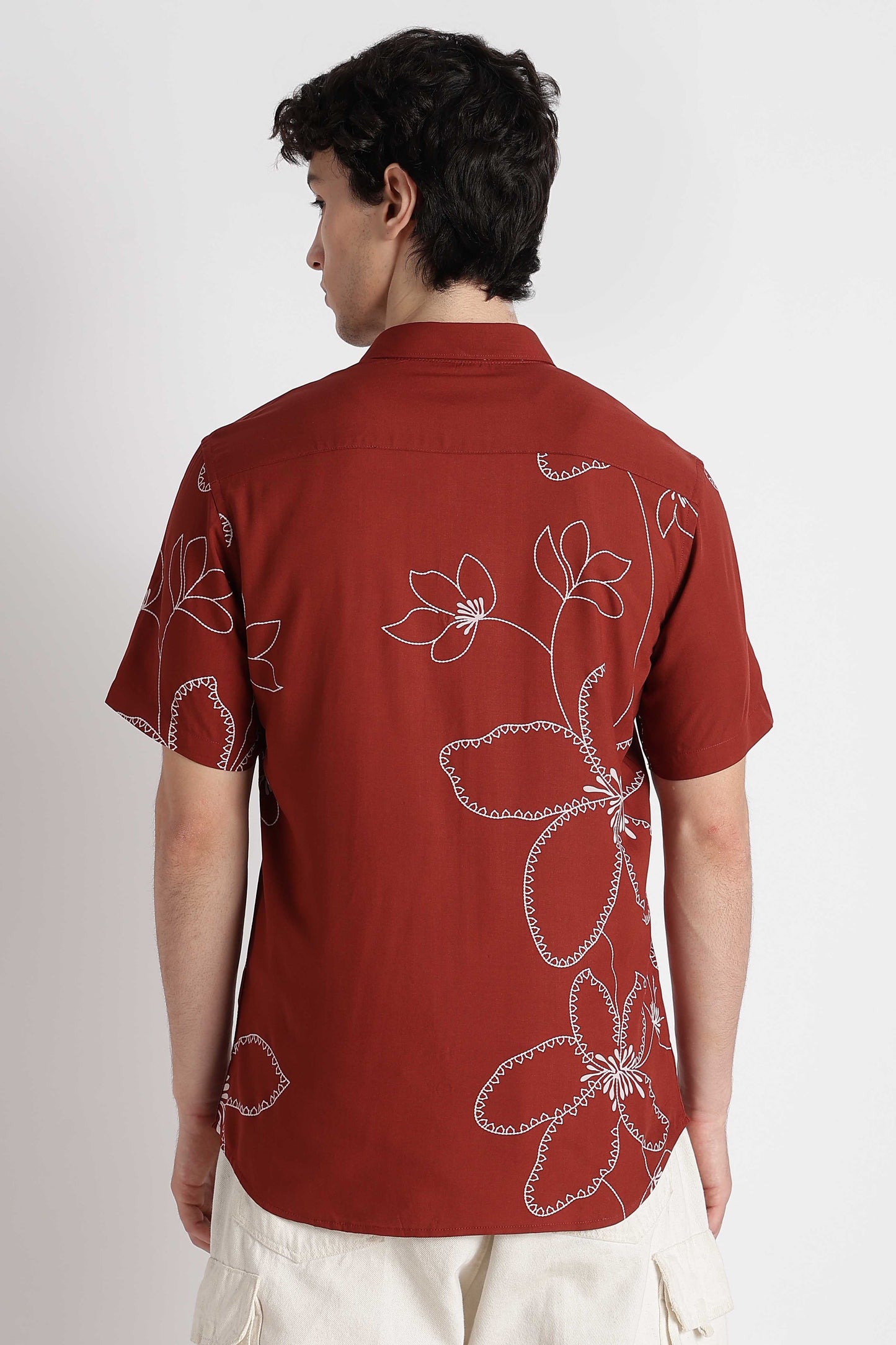 Stylish Floral Printed Rayon Shirt Brown
