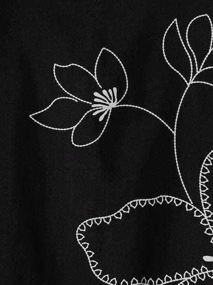 Stylish Floral Printed Rayon Shirt Black White