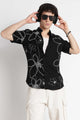 Stylish Floral Printed Rayon Shirt Black White