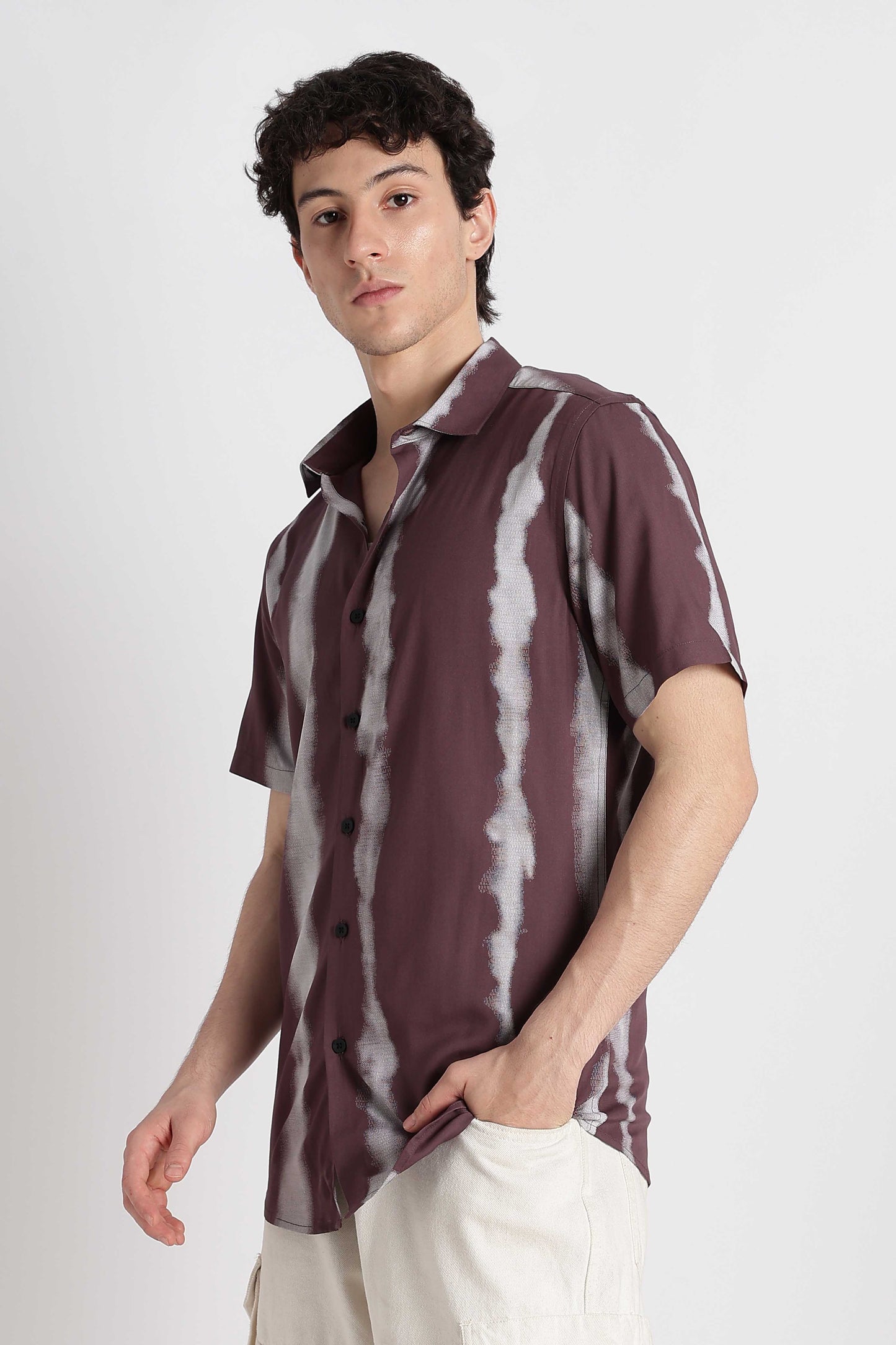 Stylish Floral Printed Rayon Shirt Purple