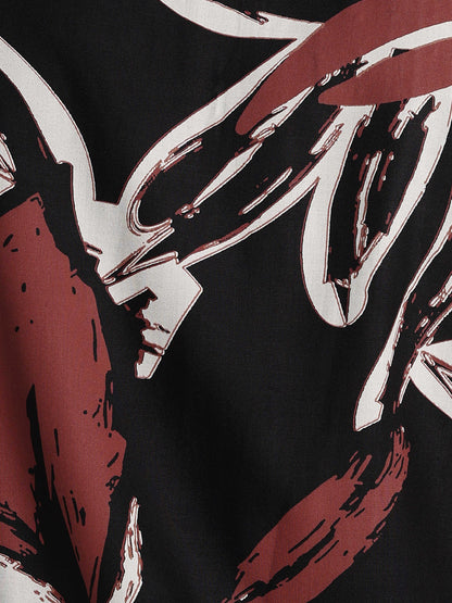 Stylish Floral Printed Rayon Shirt Black White