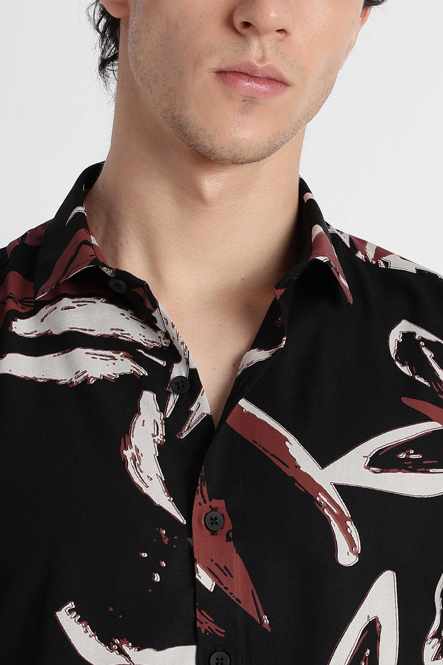 Stylish Floral Printed Rayon Shirt Black White