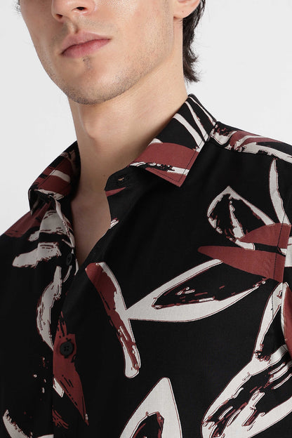 Stylish Floral Printed Rayon Shirt Black White