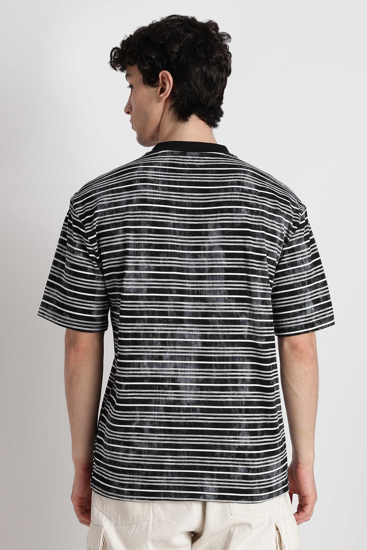 Cotton Poly Striped T-Shirt Black