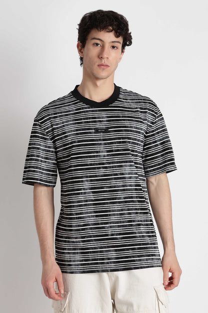 Cotton Poly Striped T-Shirt Black
