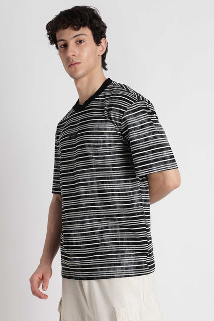 Cotton Poly Striped T-Shirt Black