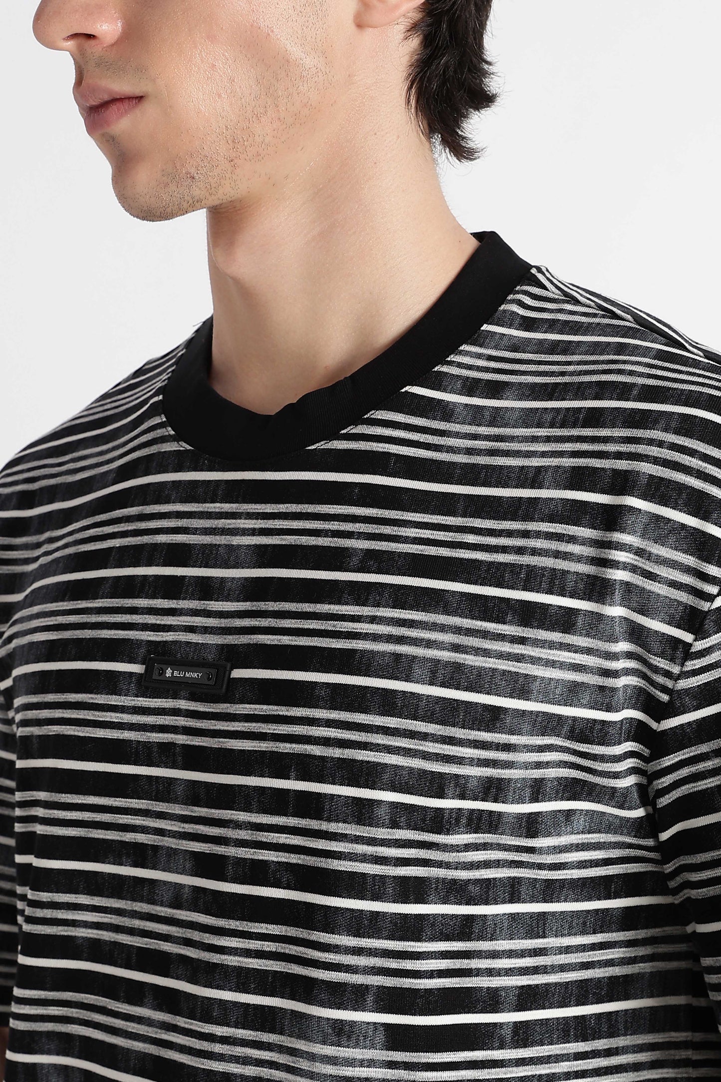 Cotton Poly Striped T-Shirt Black
