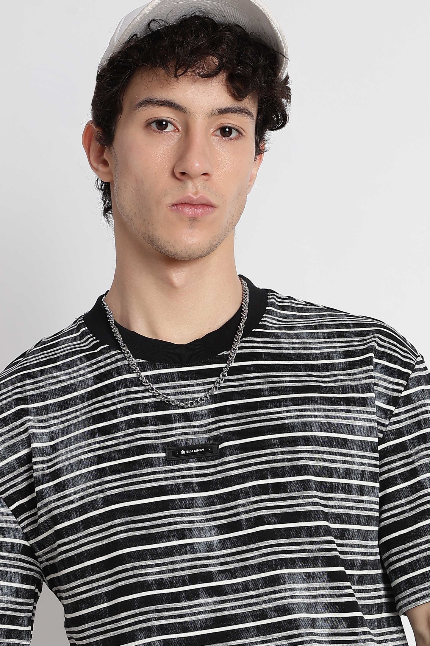 Cotton Poly Striped T-Shirt Black