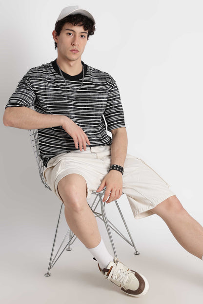 Cotton Poly Striped T-Shirt Black