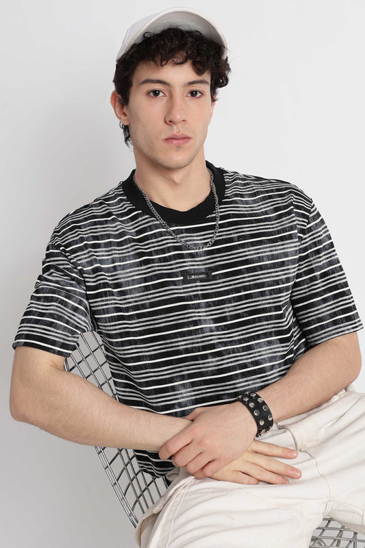 Cotton Poly Striped T-Shirt Black