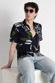 Stylish Floral Printed Rayon Shirt Navy White