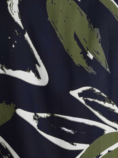 Stylish Floral Printed Rayon Shirt Navy White