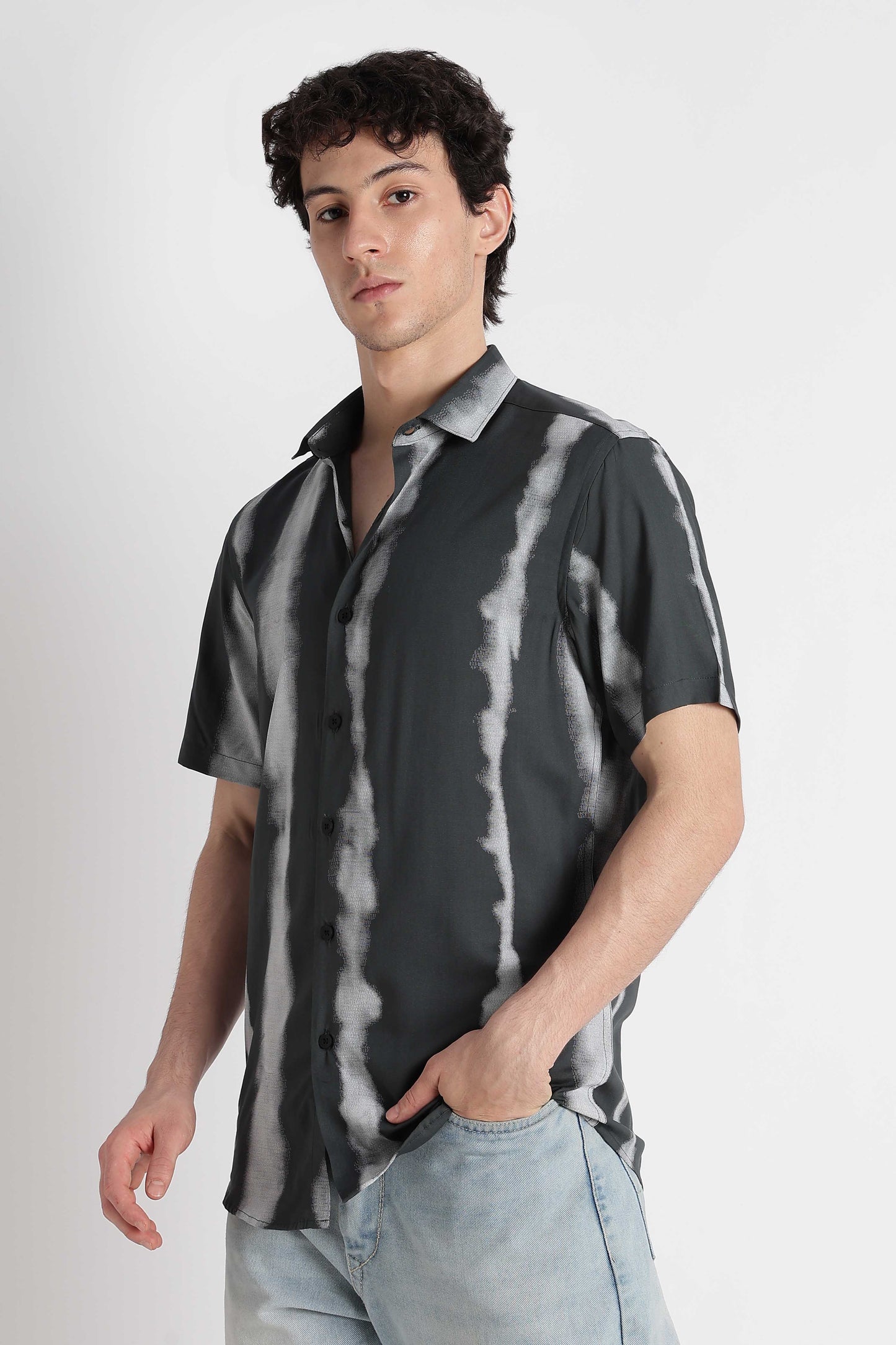 Stylish Floral Printed Rayon Shirt Green