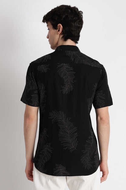 Stylish Floral Printed Rayon Shirt Black