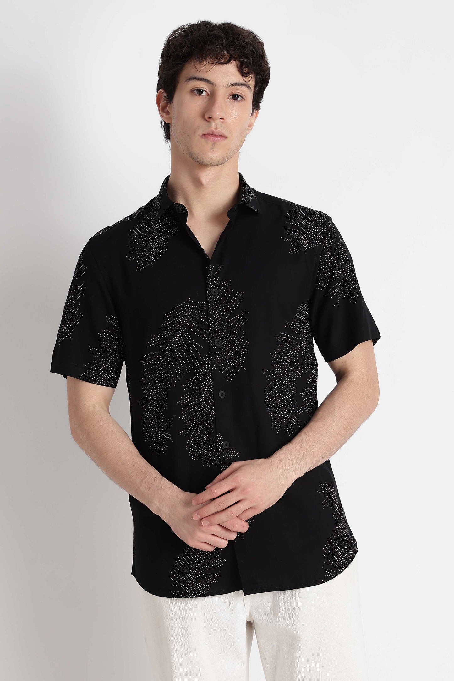 Stylish Floral Printed Rayon Shirt Black