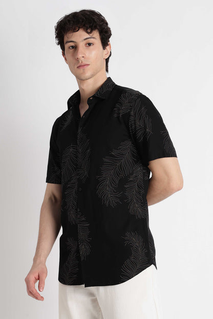 Stylish Floral Printed Rayon Shirt Black