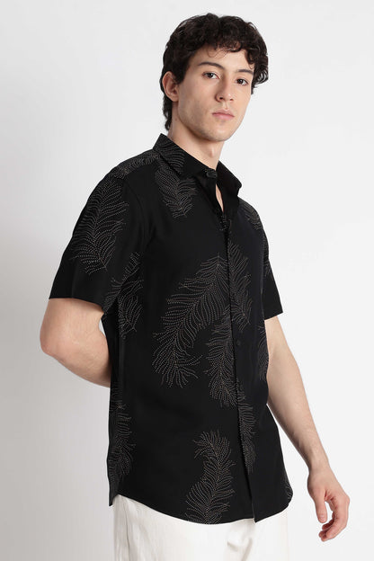 Stylish Floral Printed Rayon Shirt Black