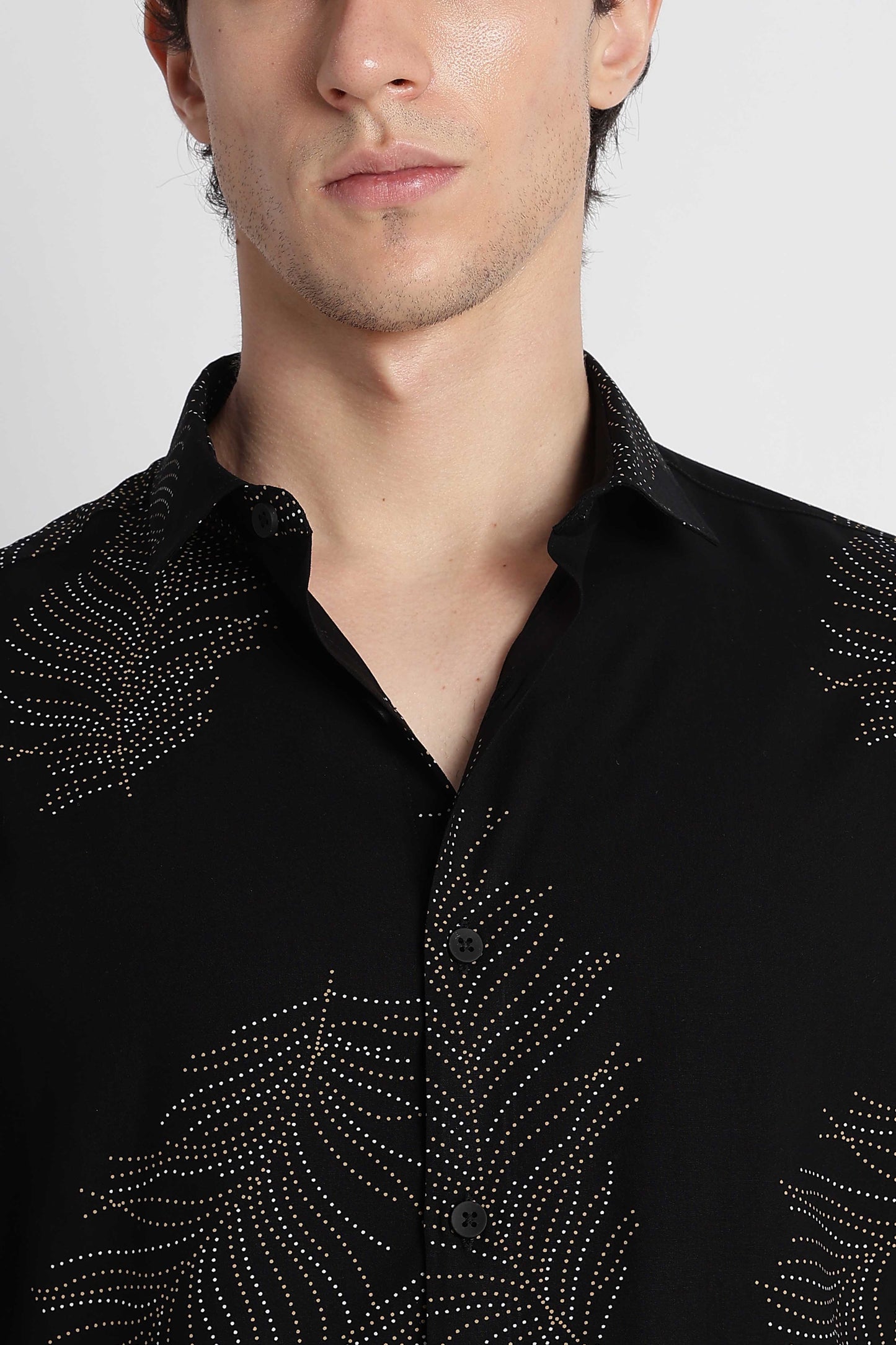 Stylish Floral Printed Rayon Shirt Black