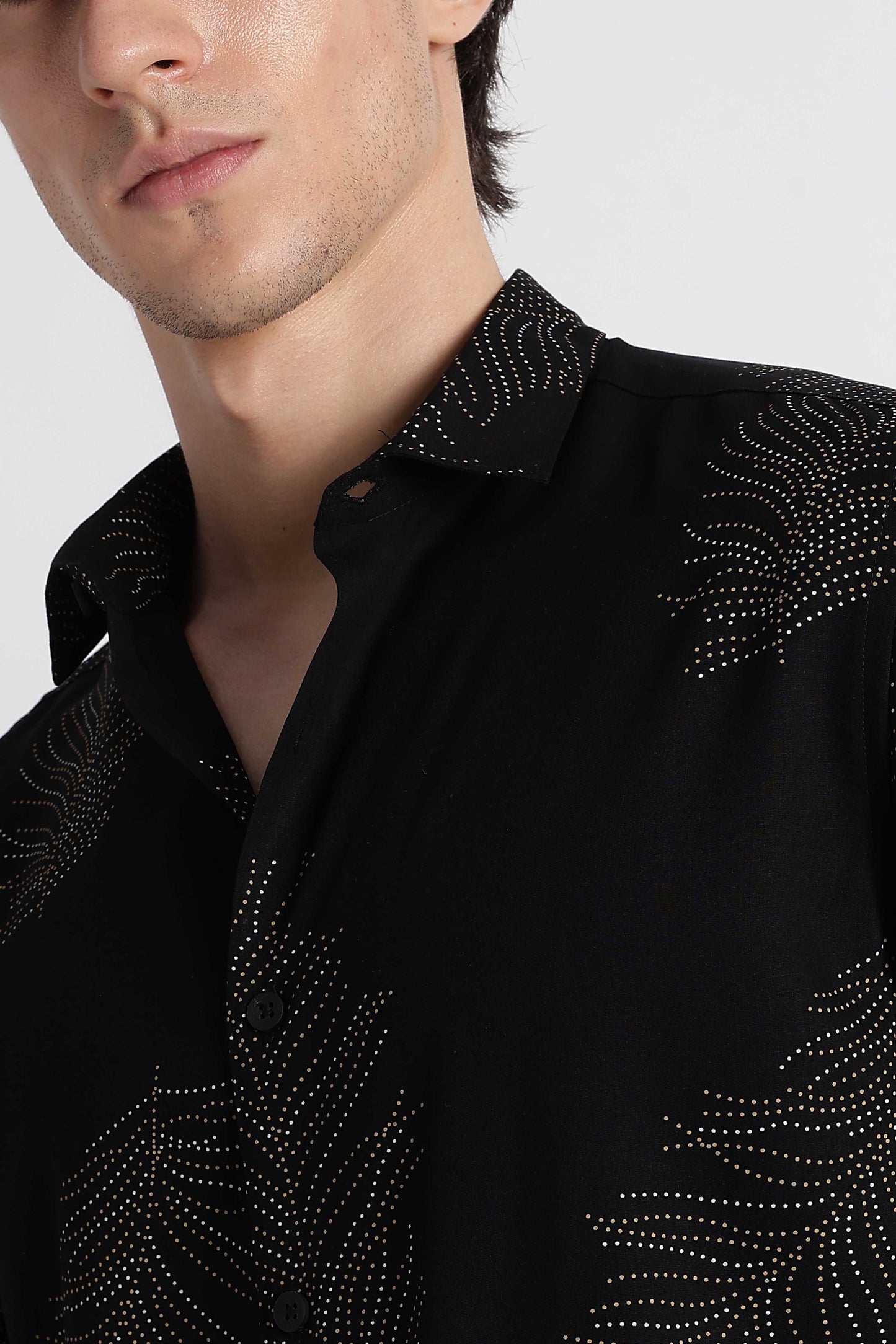 Stylish Floral Printed Rayon Shirt Black