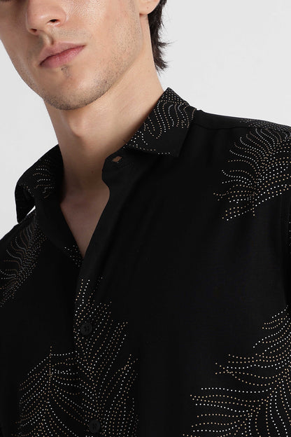 Stylish Floral Printed Rayon Shirt Black