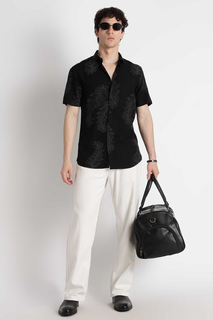 Stylish Floral Printed Rayon Shirt Black