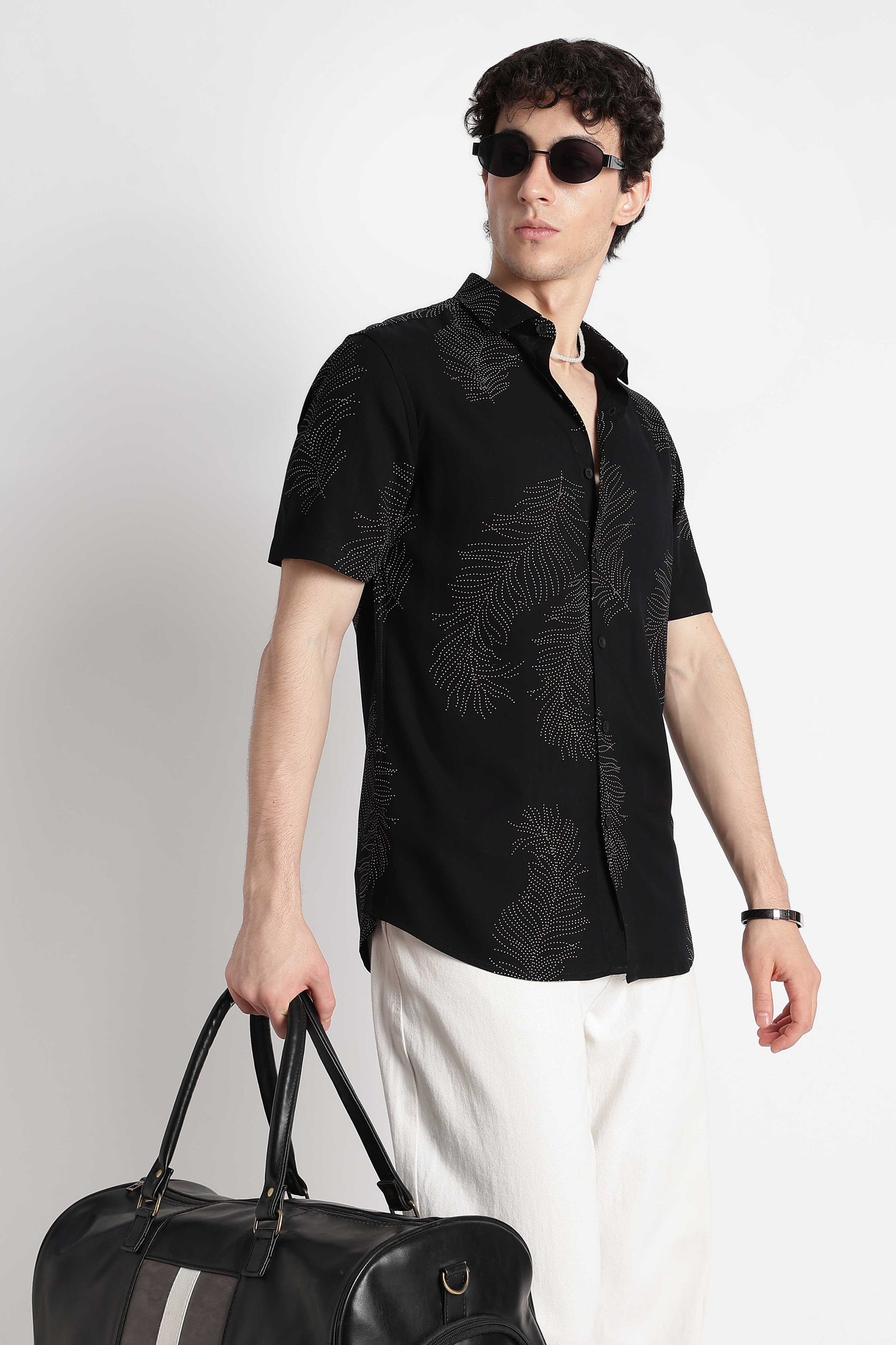 Stylish Floral Printed Rayon Shirt Black