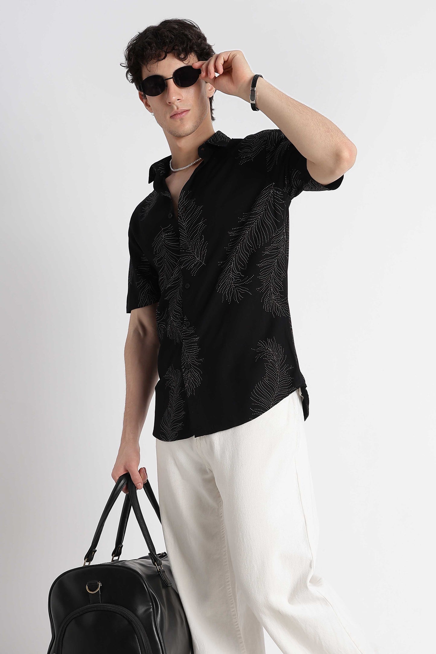 Stylish Floral Printed Rayon Shirt Black