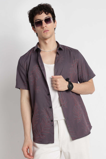 Stylish Floral Printed Rayon Shirt Grey
