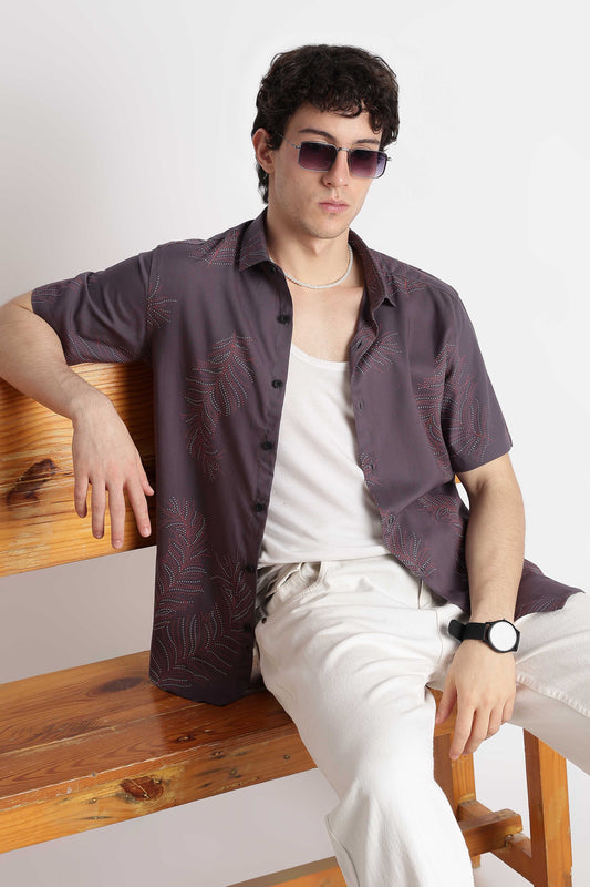 Stylish Floral Printed Rayon Shirt Grey