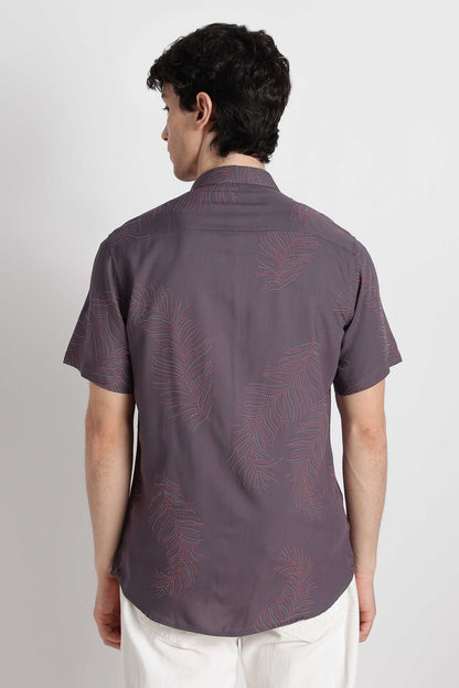 Stylish Floral Printed Rayon Shirt Grey
