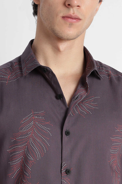 Stylish Floral Printed Rayon Shirt Grey