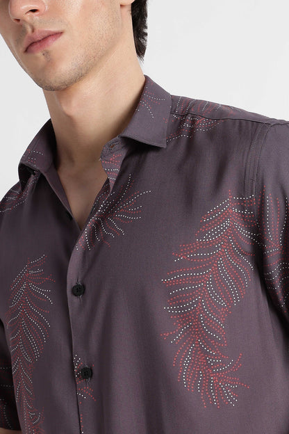 Stylish Floral Printed Rayon Shirt Grey