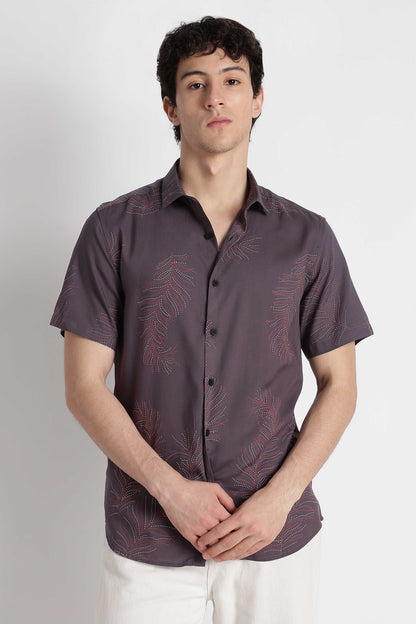 Stylish Floral Printed Rayon Shirt Grey