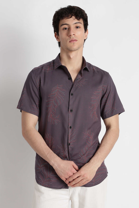 Stylish Floral Printed Rayon Shirt Grey