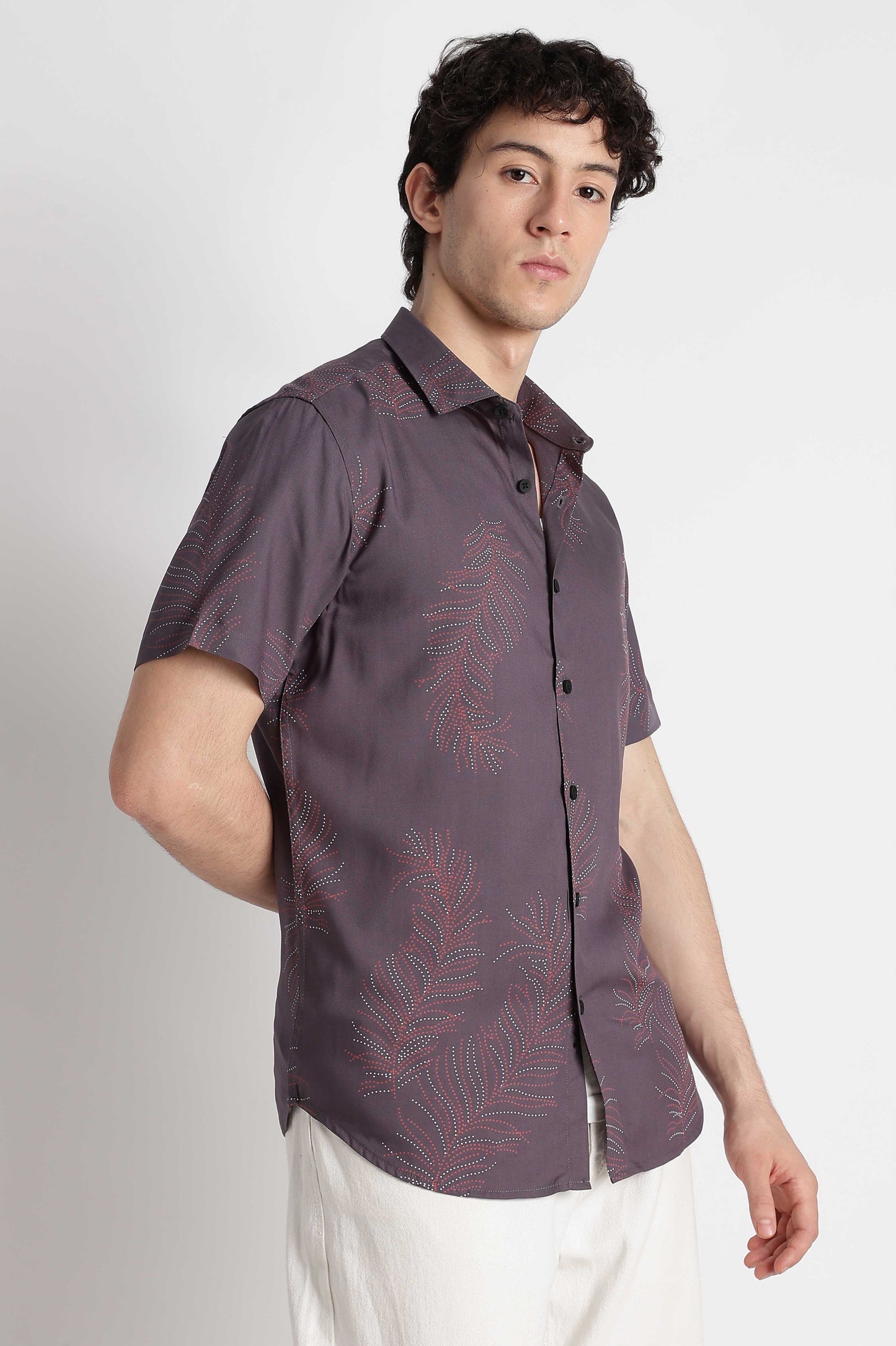 Stylish Floral Printed Rayon Shirt Grey