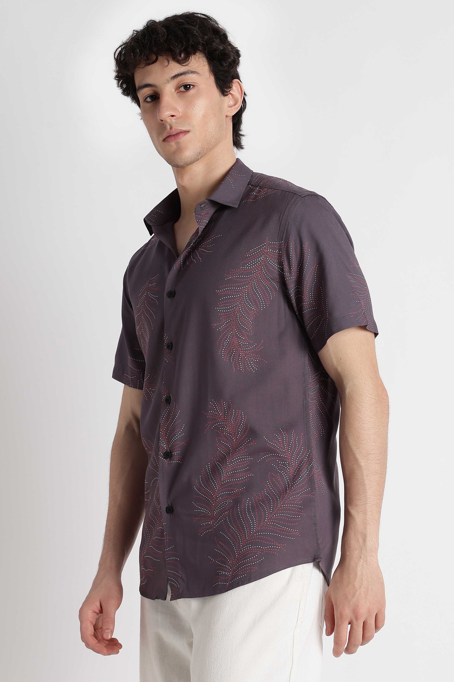 Stylish Floral Printed Rayon Shirt Grey