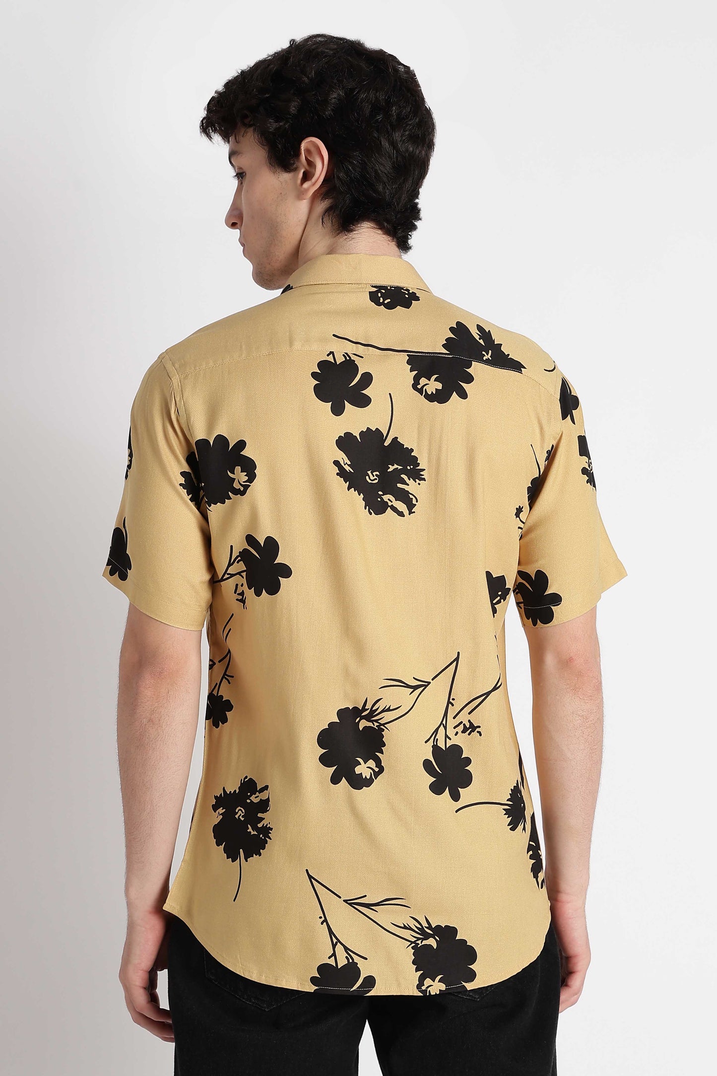 Stylish Floral Printed Rayon Shirt Yellow