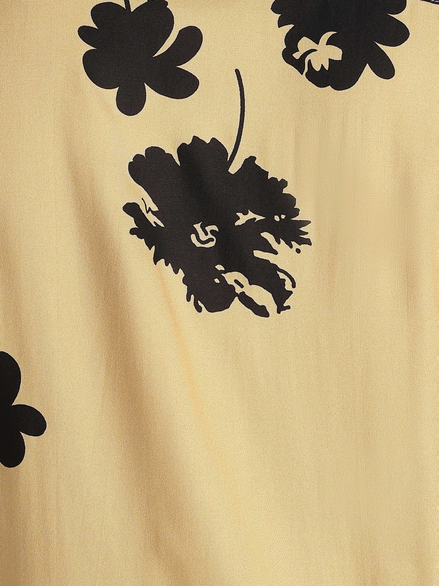 Stylish Floral Printed Rayon Shirt Yellow