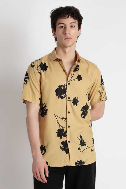 Stylish Floral Printed Rayon Shirt Yellow