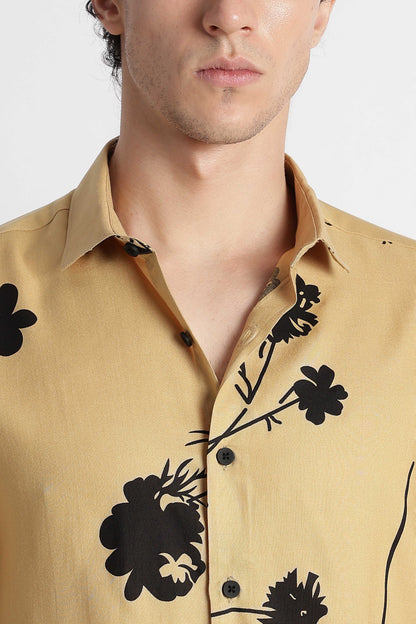 Stylish Floral Printed Rayon Shirt Yellow